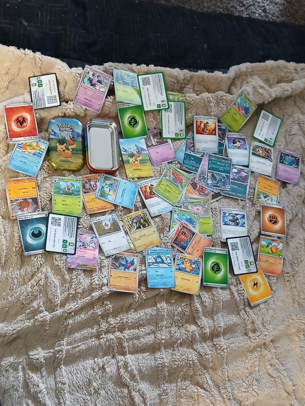 Pokemon Mixed Trading Card Lot with Green, Blue, Yellow, Orange Cards